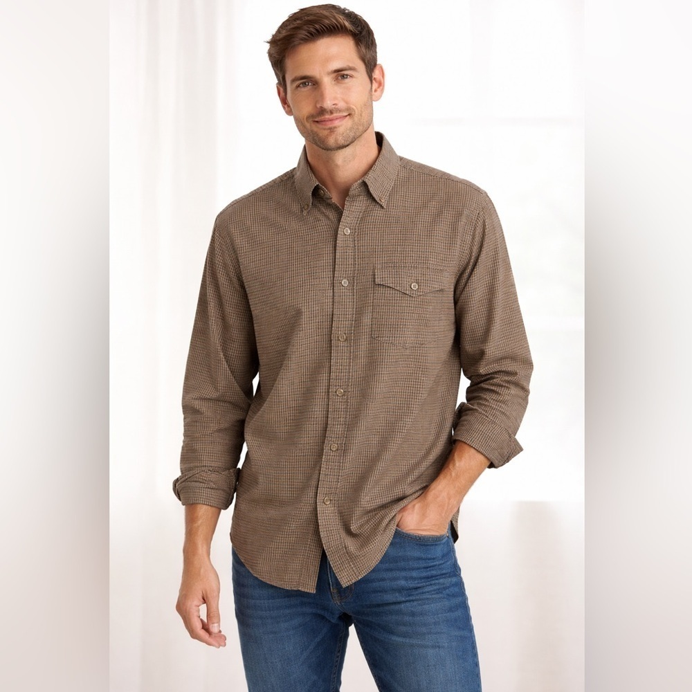 J.Crew Slim Fit Houndstooth Button-Up Shirt Cashmere Blend Brown Men’s Size S